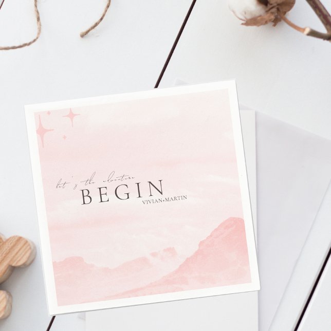 Dreamy Watercolor Mountain Blush Pink Wedding Napkins (Creator Uploaded)