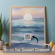 Dreamy Watercolor Ocean Sunset with Music QR Code