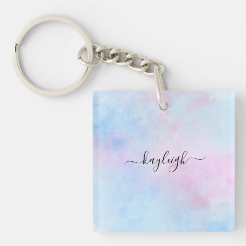 Dreamy Watercolor Pink Blue Turquoise Keychain