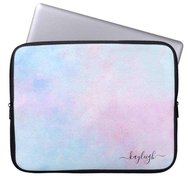 Dreamy Watercolor Pink Blue Turquoise Laptop Sleeve (Front)