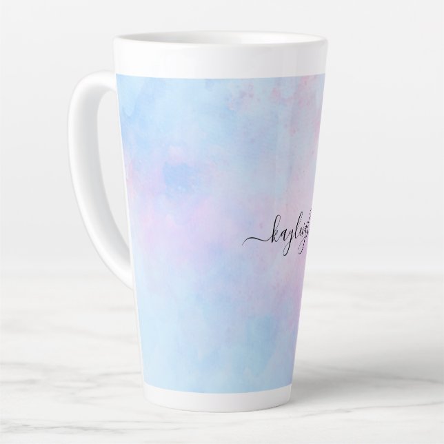 Dreamy Watercolor Pink Blue Turquoise Latte Mug (Left Angle)