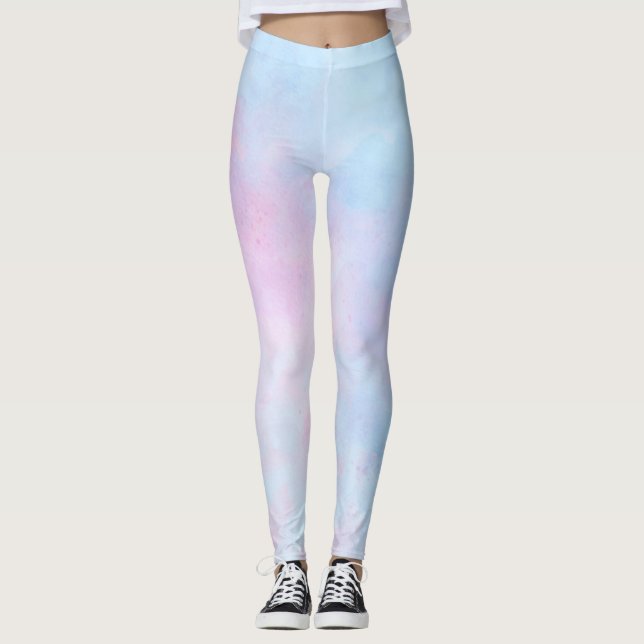 Dreamy Watercolor Pink Blue Turquoise Leggings (Front)