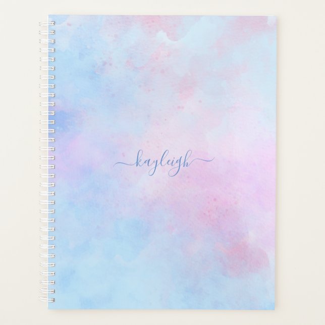 Dreamy Watercolor Pink Blue Turquoise Planner (Front)
