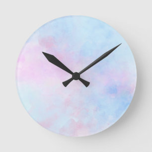 Dreamy Watercolor Pink Blue Turquoise Round Clock