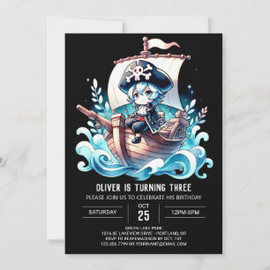 Dreamy Watercolor Pirate Birthday Invitation