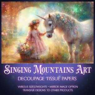 Dreamy Watercolor Unicorn and Girl Decoupage  Tissue Paper