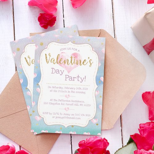 Dreamy Watercolor Valentines Day Party Invitation