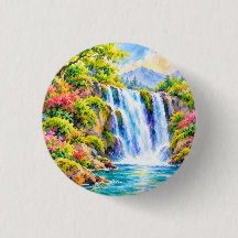 Dreamy Watercolor Waterfall Paradise