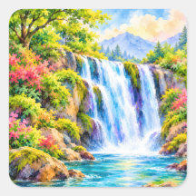 Dreamy Watercolor Waterfall Paradise