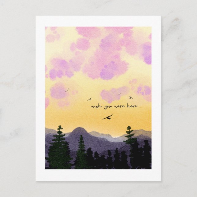 Dreamy Watercolor “Wish You Were Here” Postcard  (Front)