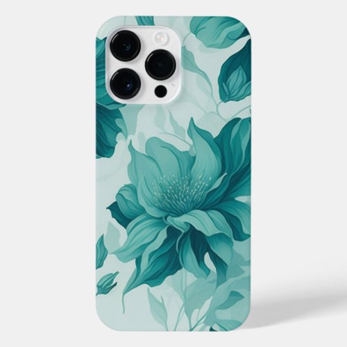 Dreamy Watercolour Flower Pattern Teal  iPhone 14 Pro Max Case