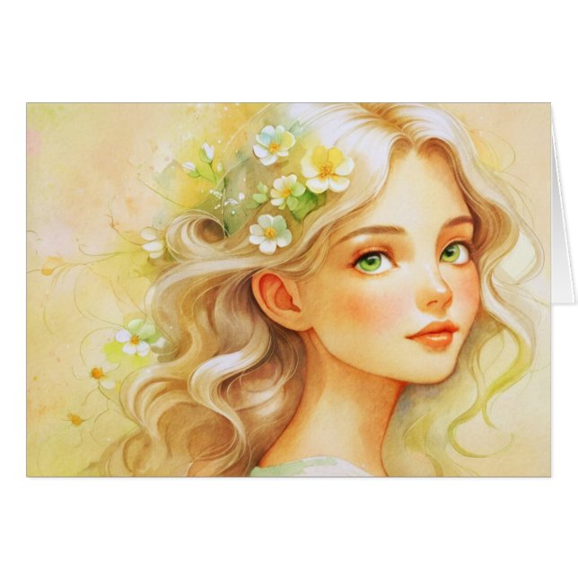 Dreamy watercolour  portrait  cards (Front Horizontal)