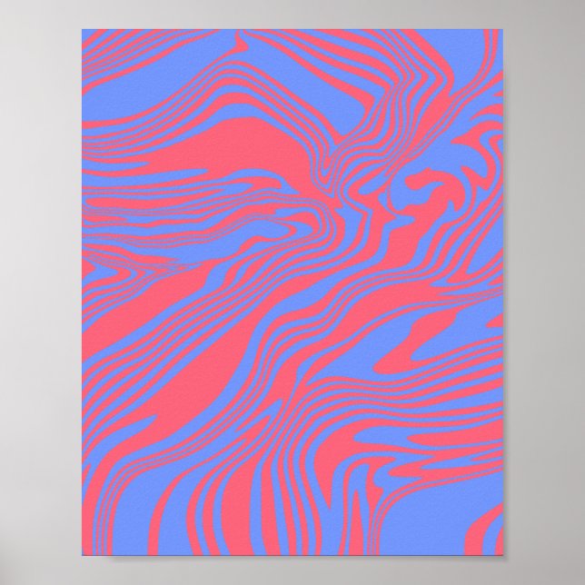 Dreamy Waves – Abstract Flow in Blue & Coral Poster (Front)