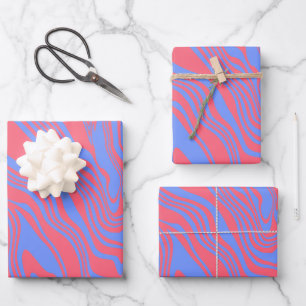 Dreamy Waves – Abstract Flow in Blue & Coral Wrapping Paper Sheets