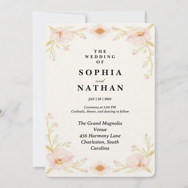 Dreamy Wedding Invitation Reveal Blush Florals (Front)