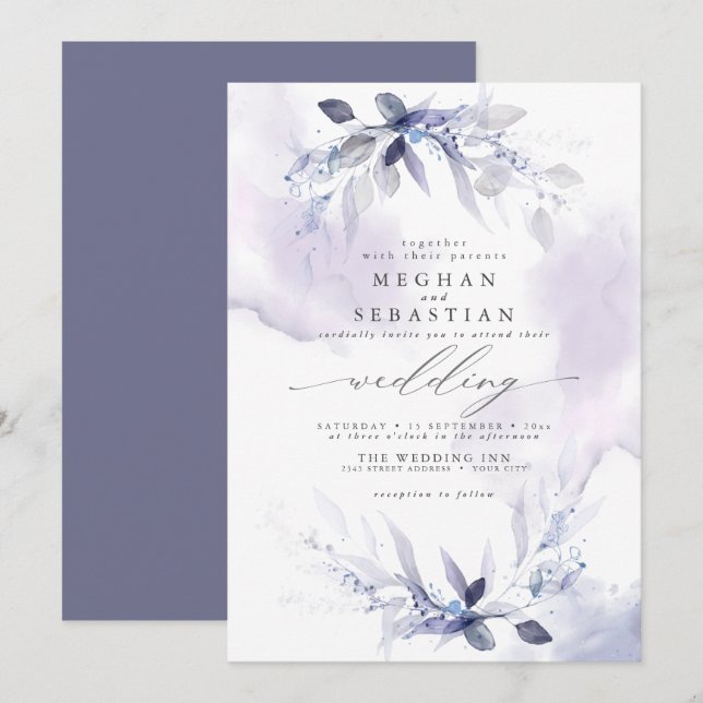Dreamy Wedding Watercolor Plum Invitation (Front/Back)