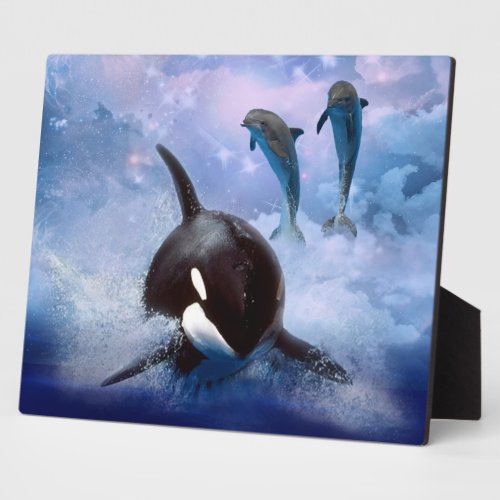 Dreamy whale and dolphins plaque