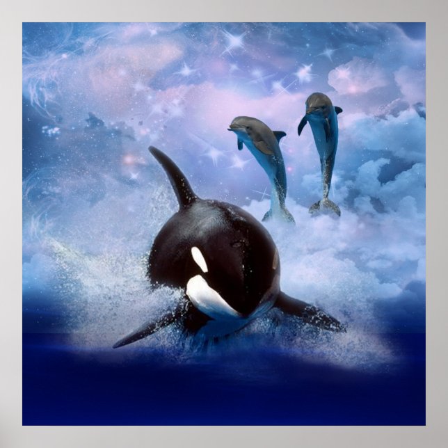 Dreamy whale and dolphins poster (Front)