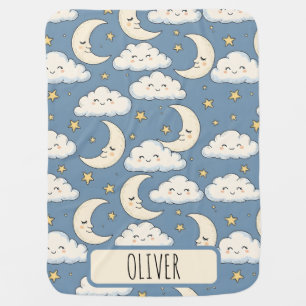Dreamy Whimsical Sleeping Moon and Clouds Baby Blanket
