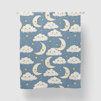 Dreamy Whimsical Sleeping Moon and Clouds Blackout Curtains
