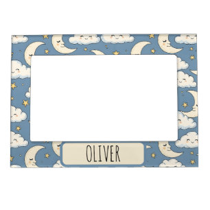 Dreamy Whimsical Sleeping Moon and Clouds Magnetic Frame