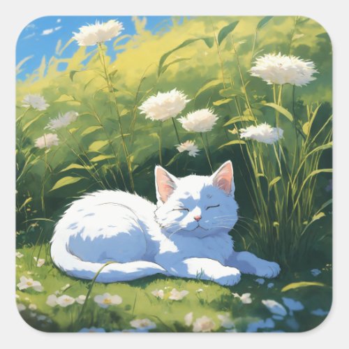  Dreamy Whiskers _ Adorable Sleepy Cat Art  Square Sticker