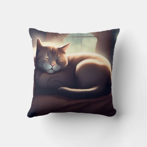 Dreamy Whiskers Sleepy Cat Throw Pillows Throw Pillow