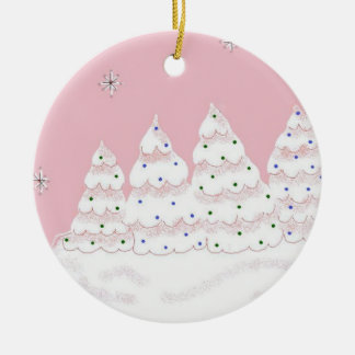 Dreamy White Christmas Trees Ceramic Ornament