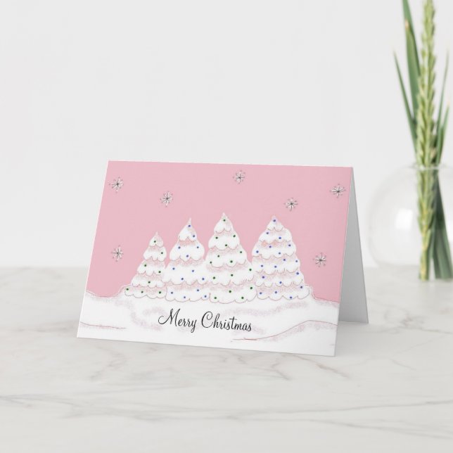 Dreamy White Christmas Trees Holiday Card (Front)
