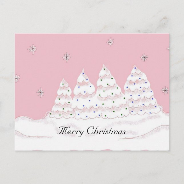 Dreamy White Christmas Trees Holiday Postcard (Front)