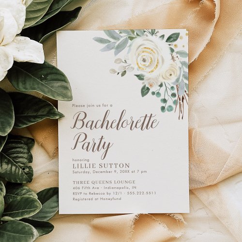 Dreamy White Floral Bachelorette Party Invitation