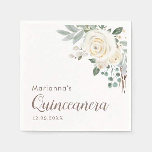 Dreamy White Floral Quinceanera Napkins