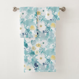 Dreamy White Flowers & Aqua Bath Towel Set