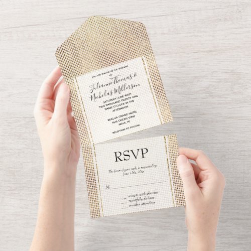 Dreamy White Gold Sparkle Wedding All In One Invitation
