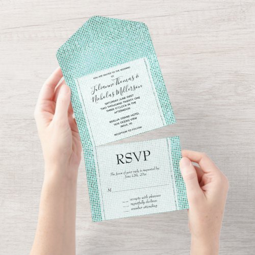 Dreamy White Mint Sparkle Wedding All In One Invitation
