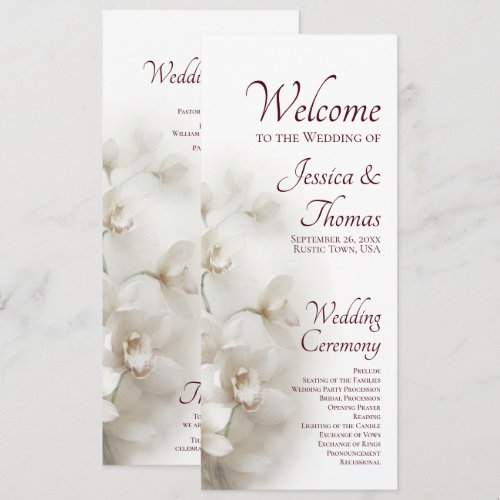Dreamy White Orchids Romantic Floral Wedding Program