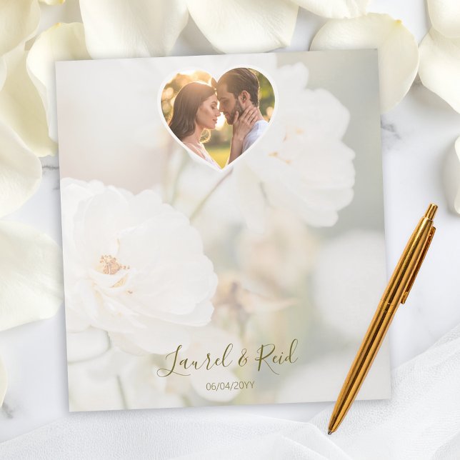 Dreamy White Rose And Heart Photo Template Wedding Notepad (Creator Uploaded)