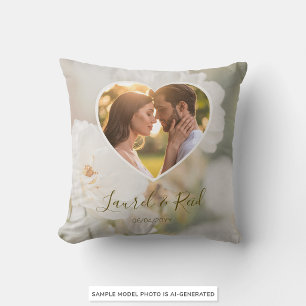 Dreamy White Rose Couple In A Heart Photo Wedding Throw Pillow