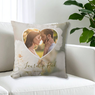 Dreamy White Rose Couple In A Heart Photo Wedding Throw Pillow