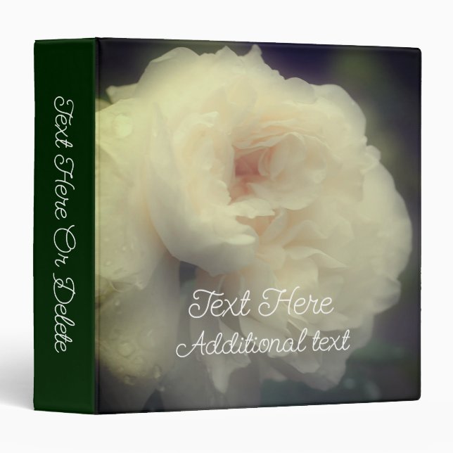 Dreamy White Rose Flower Nature Personalized 3 Ring Binder (Front/Spine)