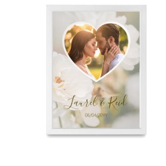 Dreamy White Rose Heart Photo Newlywed Wedding Framed Art