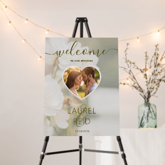 Dreamy White Roses And Heart Photo Wedding Welcome Foam Board