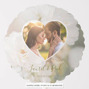 Dreamy White Roses Custom Heart Photo Wedding Balloon