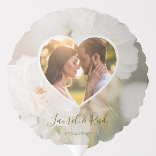 Dreamy White Roses Custom Heart Photo Wedding Balloon
