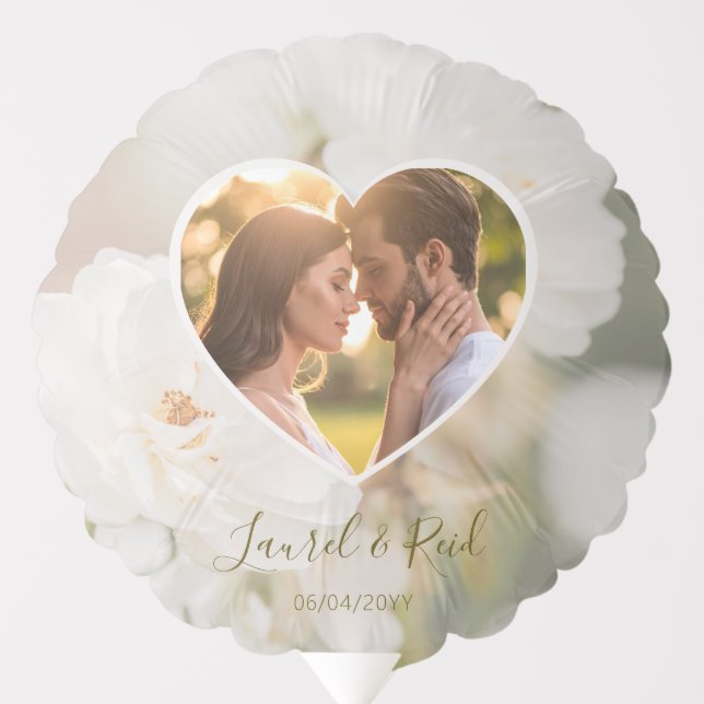 Dreamy White Roses Custom Heart Photo Wedding Balloon (Front)