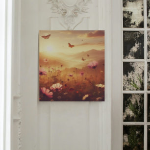 Dreamy Wildflower Meadow in Golden Light – Metal Print