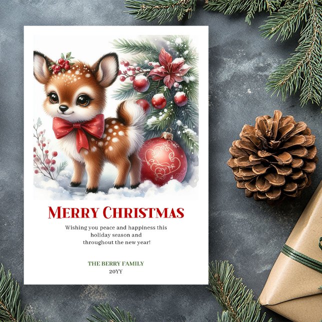 Dreamy Winter Fawn Watercolor Christmas Printable  Holiday Card (Dreamy Winter Fawn Watercolor Christmas Printable Chris)