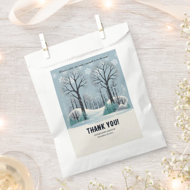 Dreamy Winter Forest Snowflakes Baby Shower Favor Bag (Clipped)