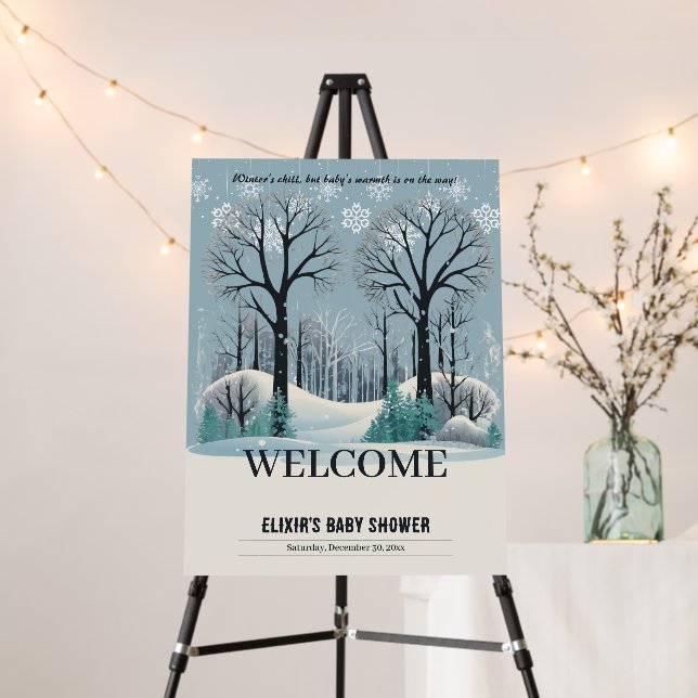 Dreamy Winter Forest Snowflakes Baby Shower Foam Board (In Situ (Stand))