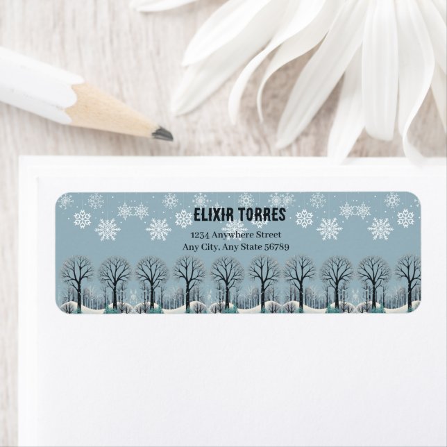 Dreamy Winter Forest Snowflakes Baby Shower Label (Insitu)